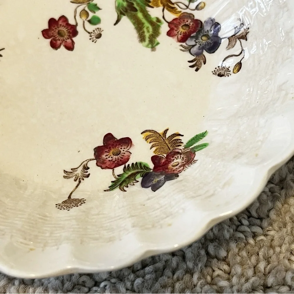 Spode Wicker Lane Basket Weave Copeland Trinket Tray Sauce Bowl England Floral